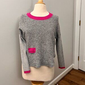 Zaket & Plover Cashmere Lambswool Blend Cropped Pink Trim Sweater Sz L